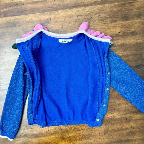 Mini Boden Frill Sparkle Cardigan, Navy Multi Sparkle Size 8-9 NWOT - Picture 6 of 7